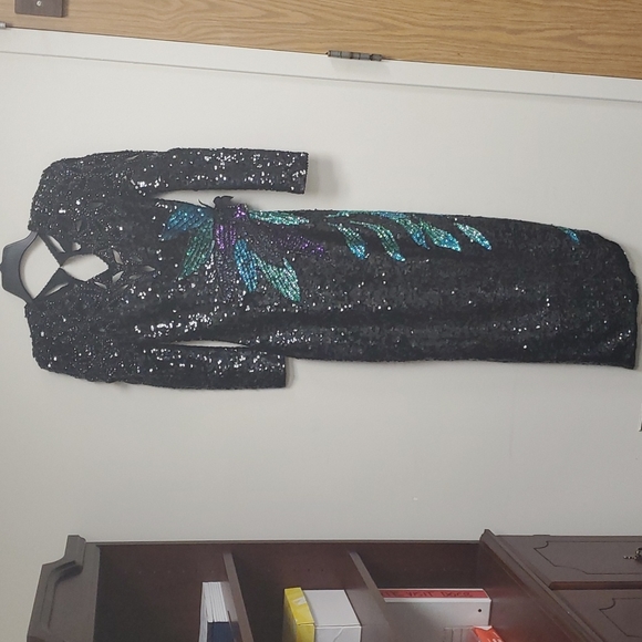 Alyce Designs Vintage Dress Formal Beaded Sequins Black Multicolor opened back 6 - Picture 1 of 12